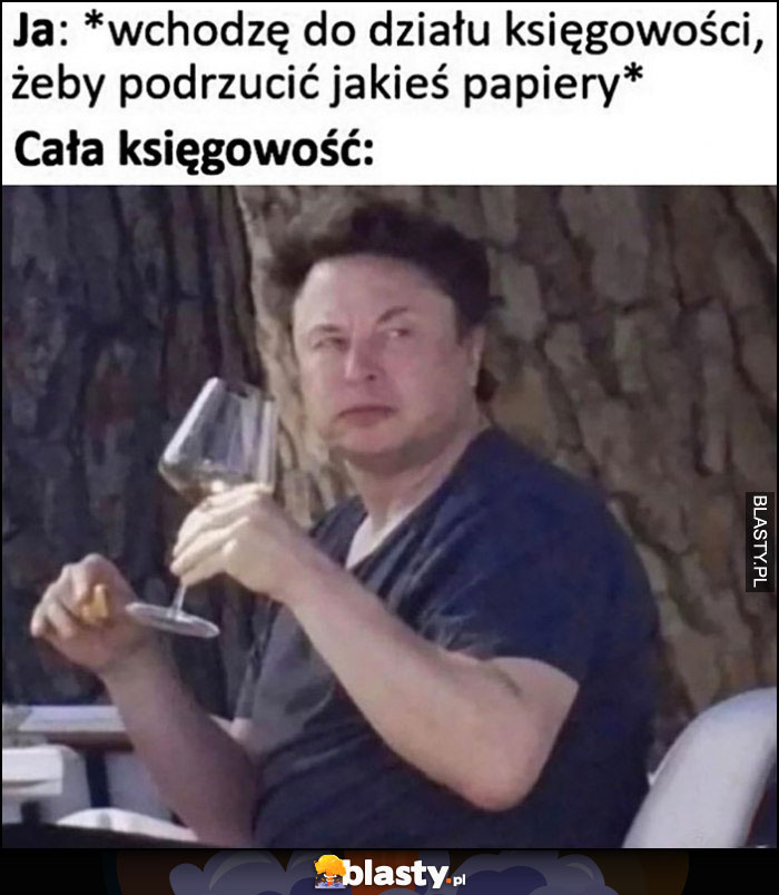 Ja: wchodzę do działu księgowości podrzucić papiery vs. cała księgowość gruby Elon Musk je