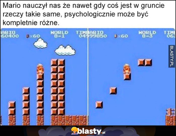 Mario nauczył nas, że nawet gdy coś jest w gruncie rzeczy takie same, psychologicznie może być kompletnie różne