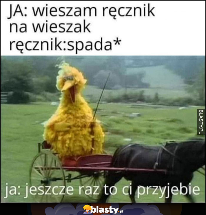 Ja: wieszam ręcznik na wieszak, ręcznik: spada, ja: jeszcze raz to ci przywalę