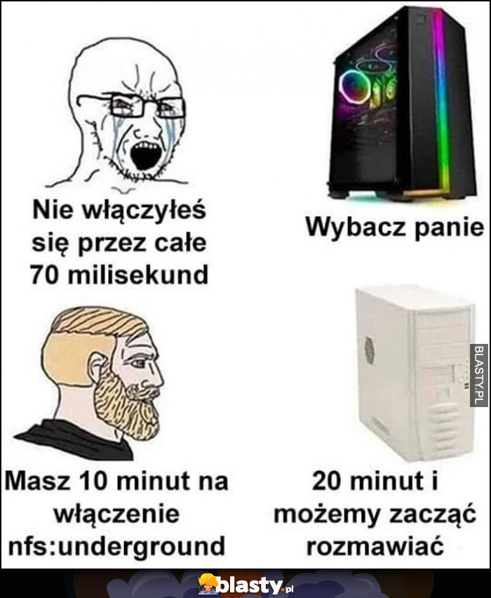 Komputer dzisiaj: nie włączyłeś się przez 70 milisekund, wybacz panie vs kiedyś: masz 10 minut, 20 minut i możemy zacząć rozmawiać