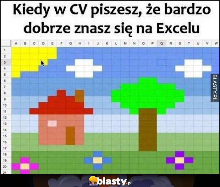 Kiedy w CV wpiszesz, że bardzo dobrze znasz się na excelu rysunek grafika kolorowe pola