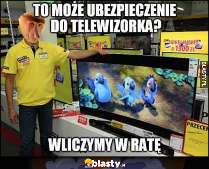 To może ubezpieczenie do telewizorka? Wliczymy w ratę Polak nosacz sprzedawca w sklepie RTV