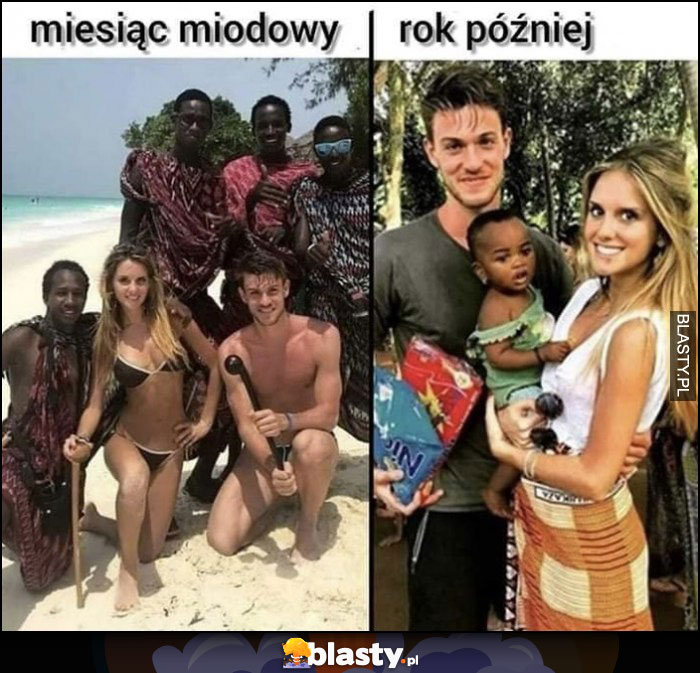 Miesiąc miodowy vs rok później para czarne dziecko