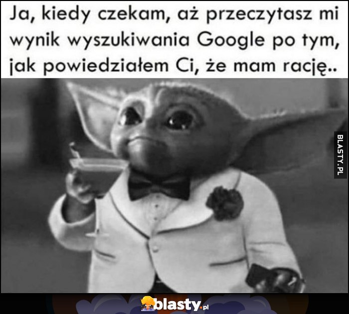 Ja kiedy czekam, aż przeczytasz mi wynik wyszukiwania Google, po tym jak powiedziałem Ci, że mam rację baby Yoda