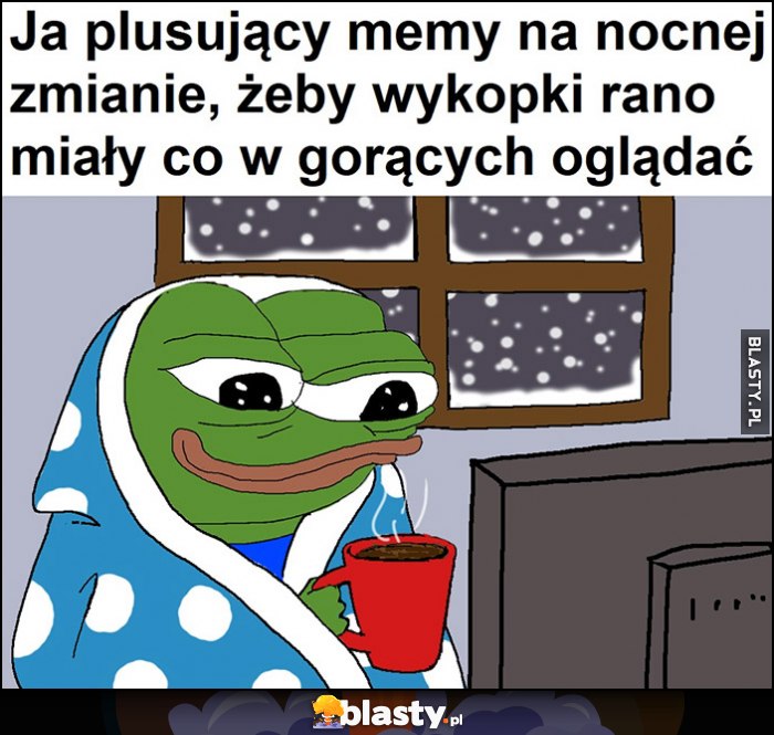 Ja plusujący memy na nocnej zmianie, żeby wykopki rano miały co w gorących oglądać żaba Pepe