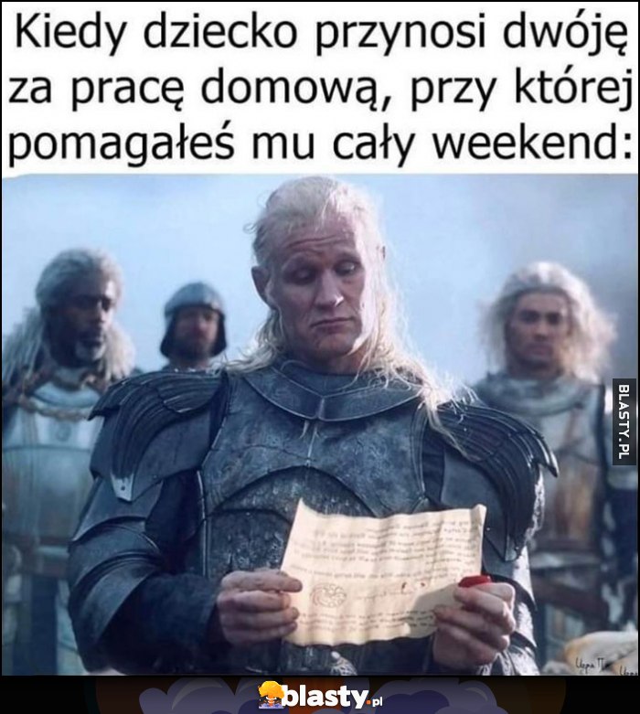 Kiedy dziecko przynosi dwóję za pracę domową, przy której pomagałeś mu cały weekend