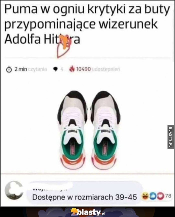 Puma w ogniu krytyki za buty przypominające wizerunek Adolfa, komentarz: dostepne w rozmiarach 39-45