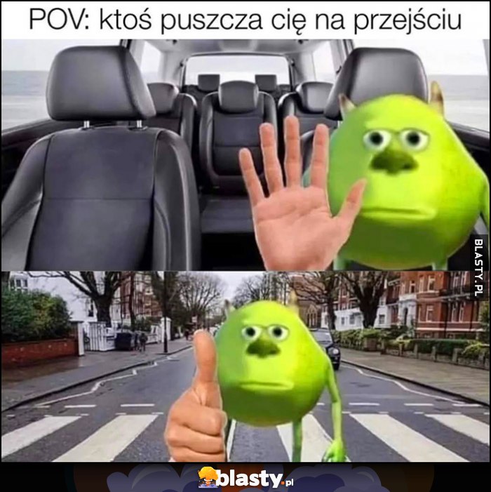 POV: ktoś puszcza się na przejściu pozdrowienie ręką