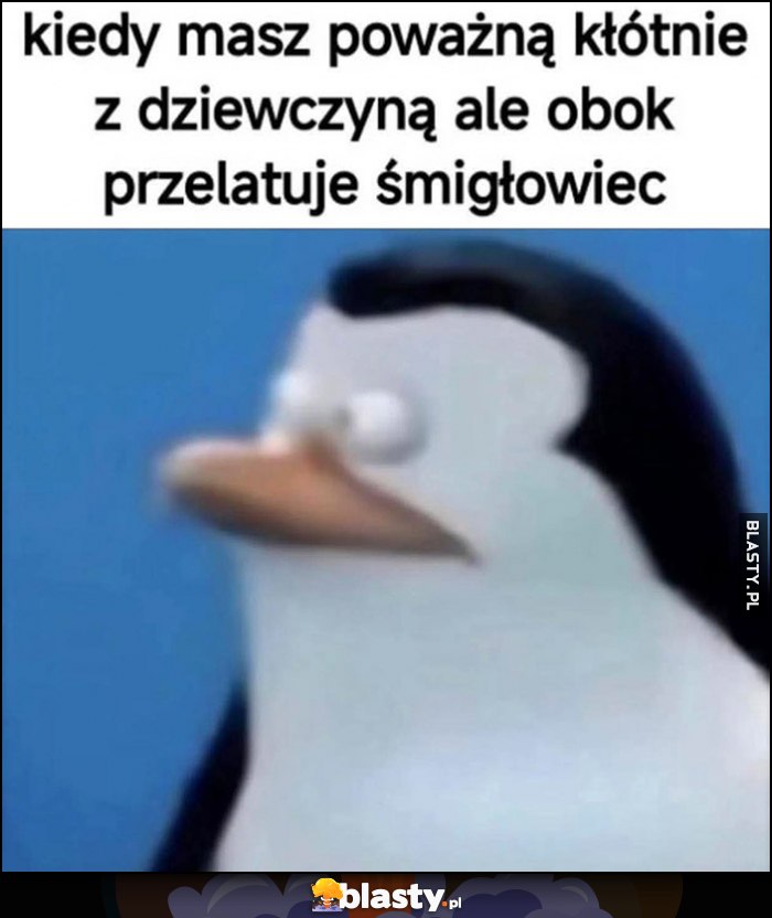 Kiedy masz poważną kłótnię z dziewczyną, ale obok przelatuje śmigłowiec pingwin pingwinek