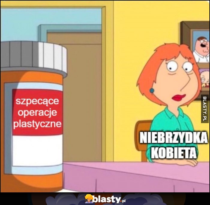 Niebrzydka kobieta patrzy na szpecące operacje plastyczne Family Guy