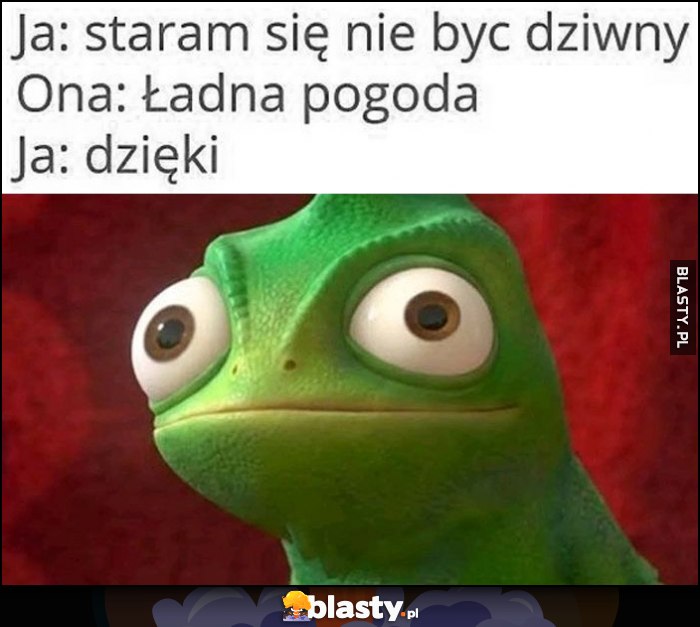 Ja: staram się nie być dziwny, ona: ładna pogoda, ja: dzięki