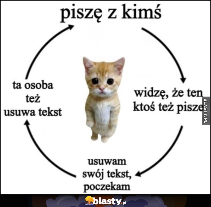 Piszę z kimś, widzę że ten ktoś też pisze, usuwam swój tekst poczekam, ta osoba też usuwa kot kotek