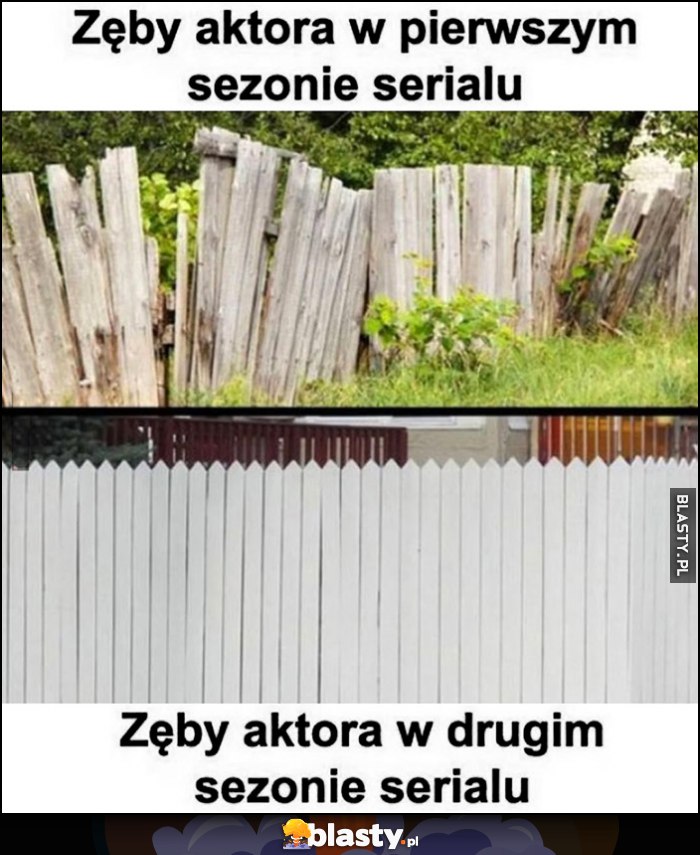 Zęby aktora w pierwszym sezonie serialu krzywe vs w drugim sezonie proste płot porównanie