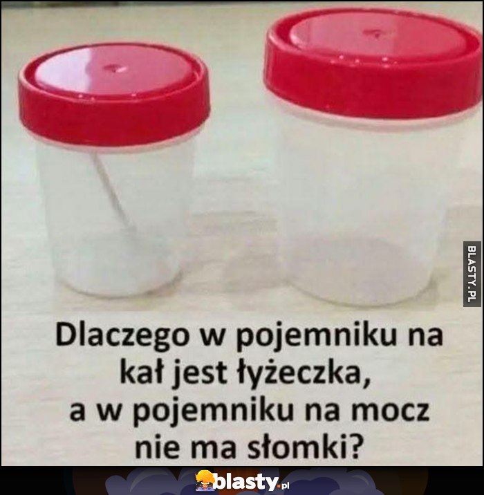 Dlaczego w pojemniku na kał jest łyżeczka, a w pojemniku na mocz nie ma słomki?