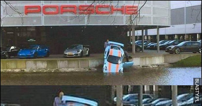 Porsche wpadło do wody rzeki, Porsche mnie wyciągnąć memy