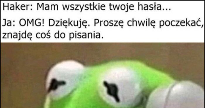 Haker: mam wszystkie twoje hasła. Ja: proszę chwilę poczekać, znajdę coś do pisania Kermit