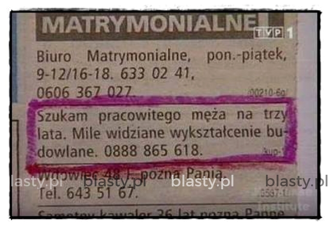 Mąż potrzebny na 3 lata