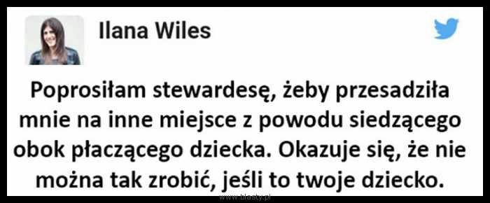 Poprosiłam stewardese o przesadzenie płaczącego dziecka