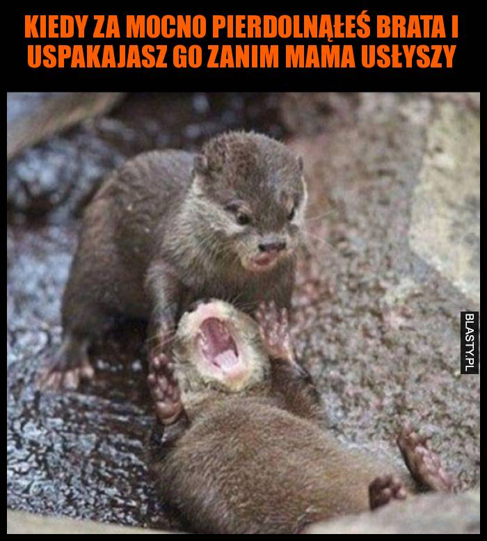 Kiedy za mocno pierdolnąłeś brata i uspakajasz go zanim mama usłyszy