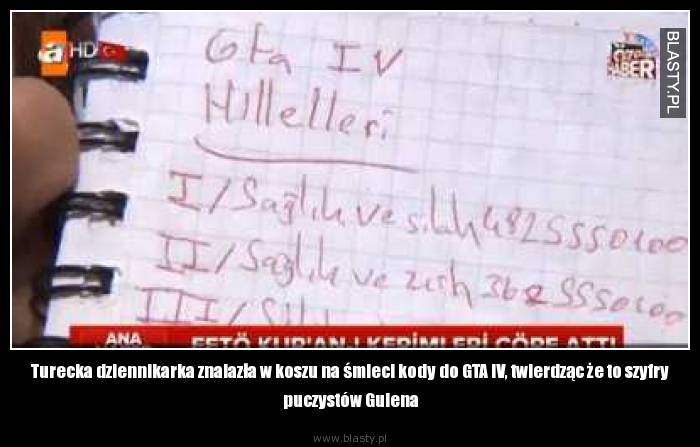 Turecka dziennikarka znalazła w koszu na śmieci kody do GTA IV, twierdząc że to szyfry puczystów Gulena