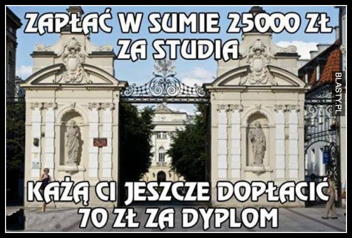 Zapłać w sumie 25000zł za studia, każą Ci jeszcze dopłacić za dyplom