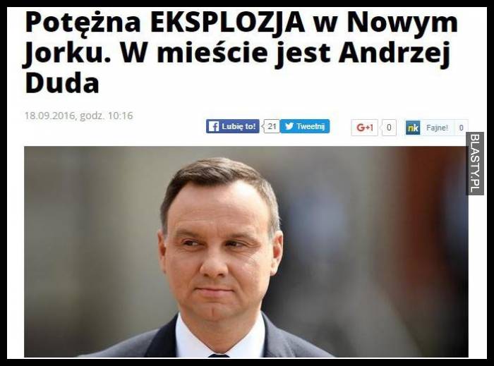 Potężna eksplozja w Nowym Jorku. W mieście jest Andrzej Duda