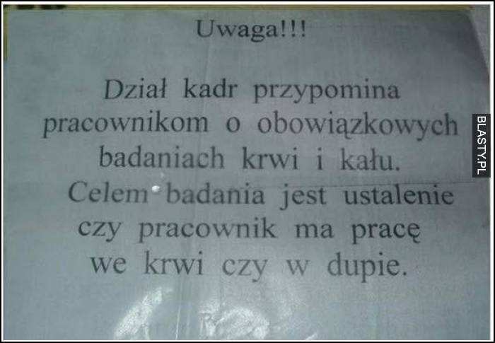 Dział kadr przypomina pracownikom o obowiązkowych badaniach krwii