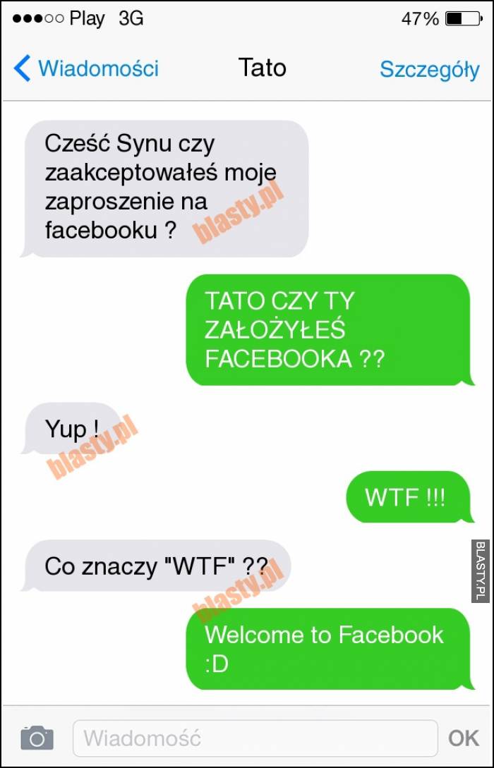 Cześć Synu czy zaakceptowałeś moje zaproszenie na facebooku