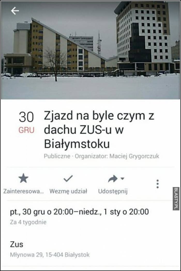 Zjazd na byle czym z dachu ZUS-u