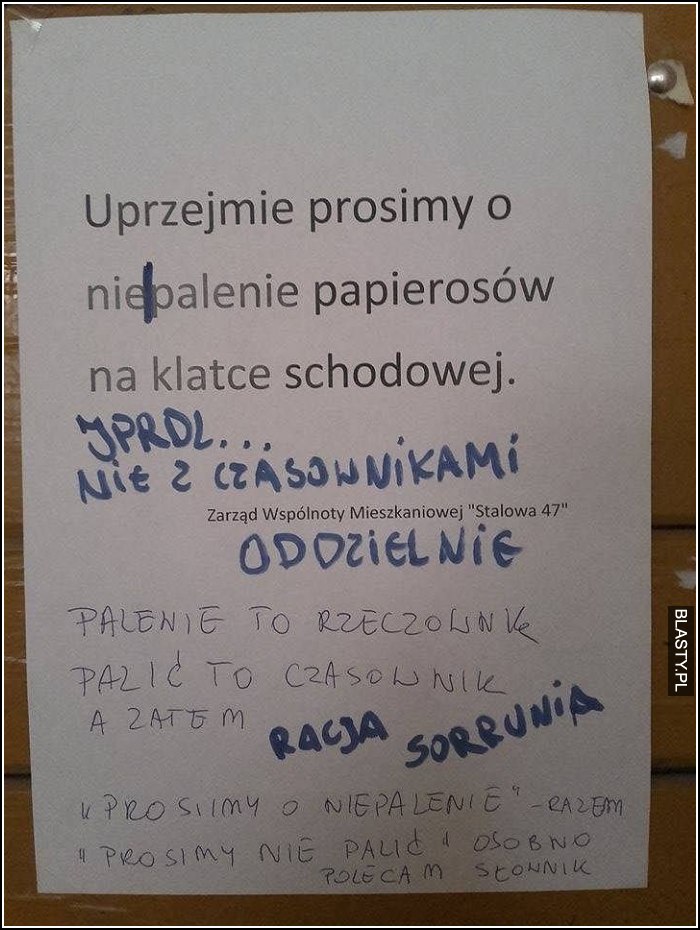 Uprzejmie prosimy o niepalenie na klatce schodowej