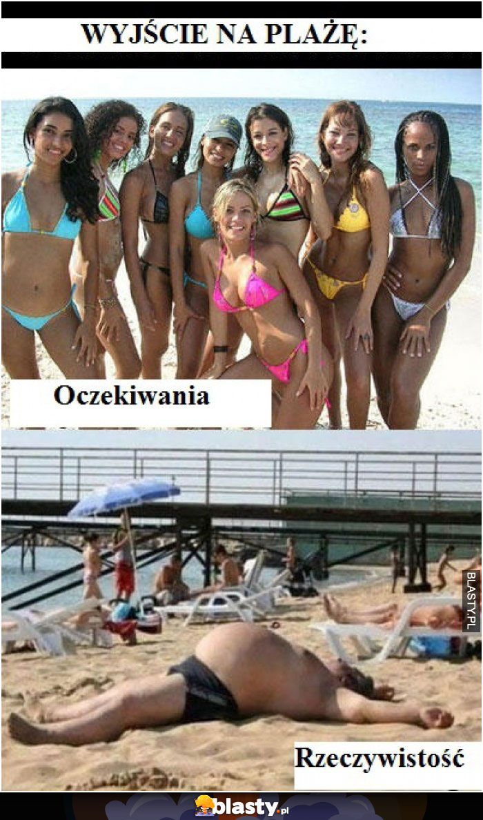 Wyjście na plażę oczekiwania vs rzeczywistość