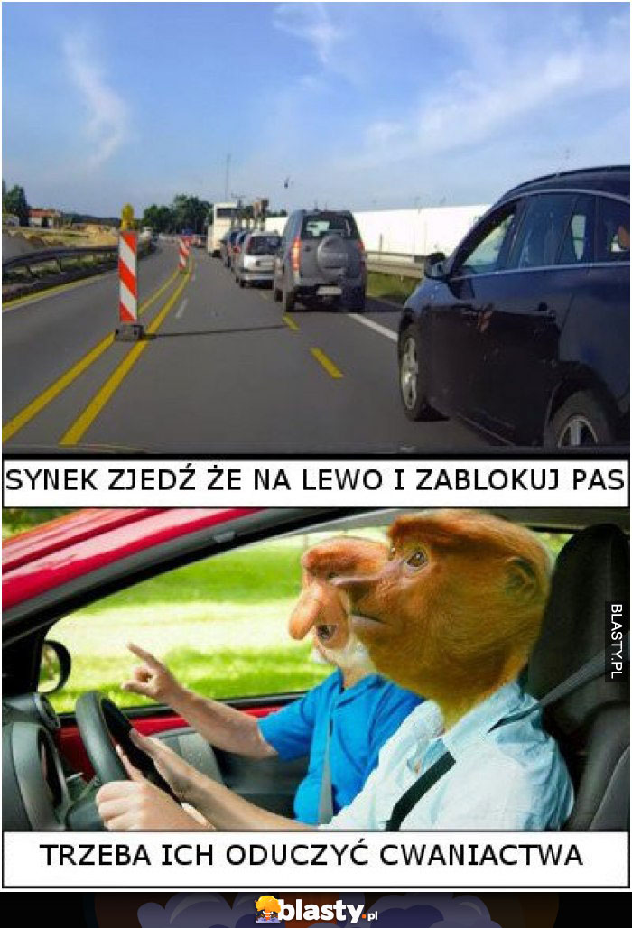 Synek zjedź na lewy pas