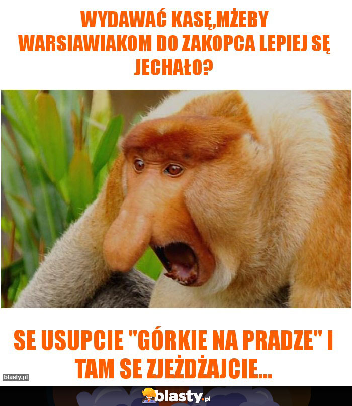 Wydawać kasę,mżeby warsiawiakom do Zakopca lepiej sę jechało? Wydawać kasę,mżeby warsiawiakom do Zakopca lepiej sę jechało?