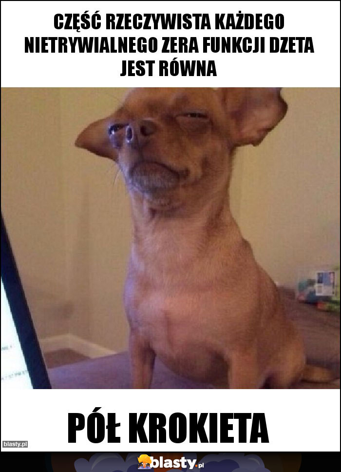Część rzeczywista każdego nietrywialnego zera funkcji dzeta jest równa Część rzeczywista każdego nietrywialnego zera funkcji dzeta jest równa