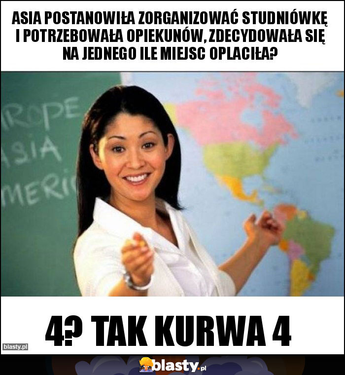 Asia postanowiła zorganizować studniówkę i potrzebowała opiekunów, zdecydowała się na jednego ile miejsc oplaciła? Asia postanowiła zorganizować studniówkę i potrzebowała opiekunów, zdecydowała się na jednego ile miejsc oplaciła?