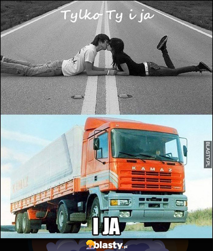 Tylko Ty i ja zakochana para leży na drodze autostradzie, i ja Kamaz ciężarówka TIR Tylko Ty i ja zakochana para leży na drodze autostradzie, i ja Kamaz ciężarówka TIR