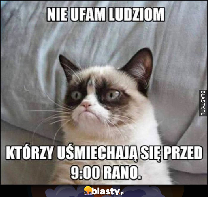 Nie ufam ludziom którzy uśmiechają się przed 9:00 rano Grumpy Cat