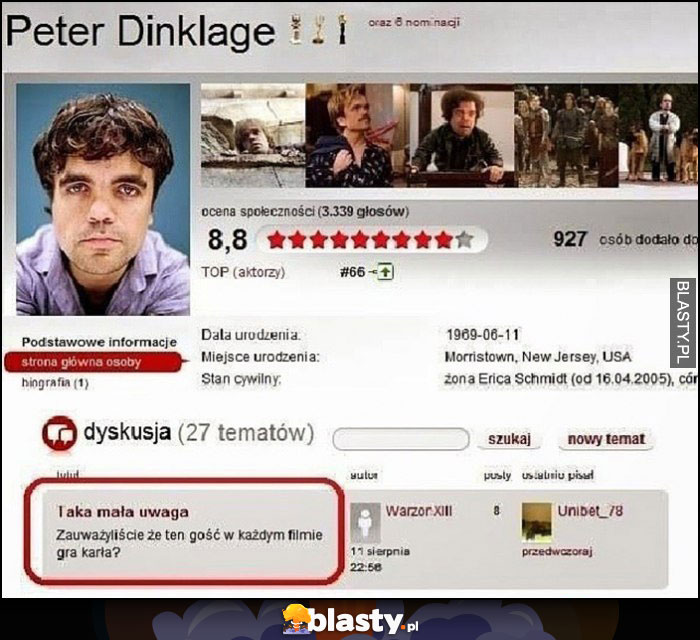 Peter Dinklage zauważyliście, że ten gość w każdym filmie gra karła?