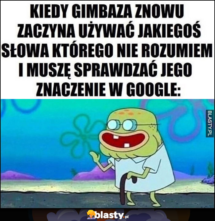 Kiedy gimbaza znowu zaczyna używać jakiegoś słowa, którego nie rozumiem i muszę sprawdzać jego znaczenie w google Spongebob