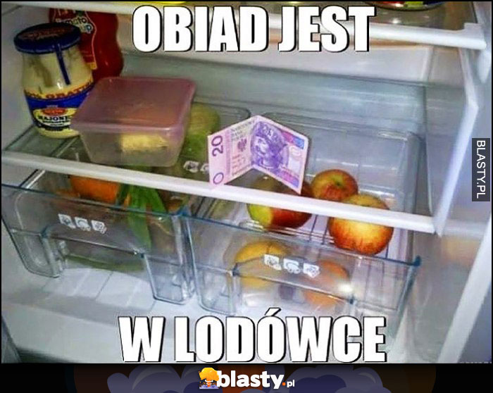 Obiad jest w lodówce banknot 20zł