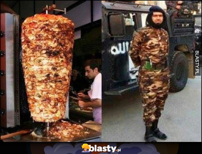 Żołnierz w moro camo wygląda jak kebab