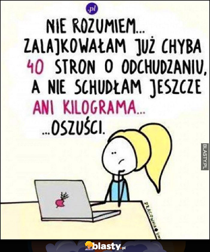 Nie rozumiem, zalajkowałam 40 stron o odchudzaniu a nie schudłam jeszcze ani kilograma, oszuści