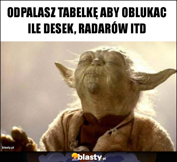 Odpalasz tabelkę aby oblukac ile desek, radarów itd