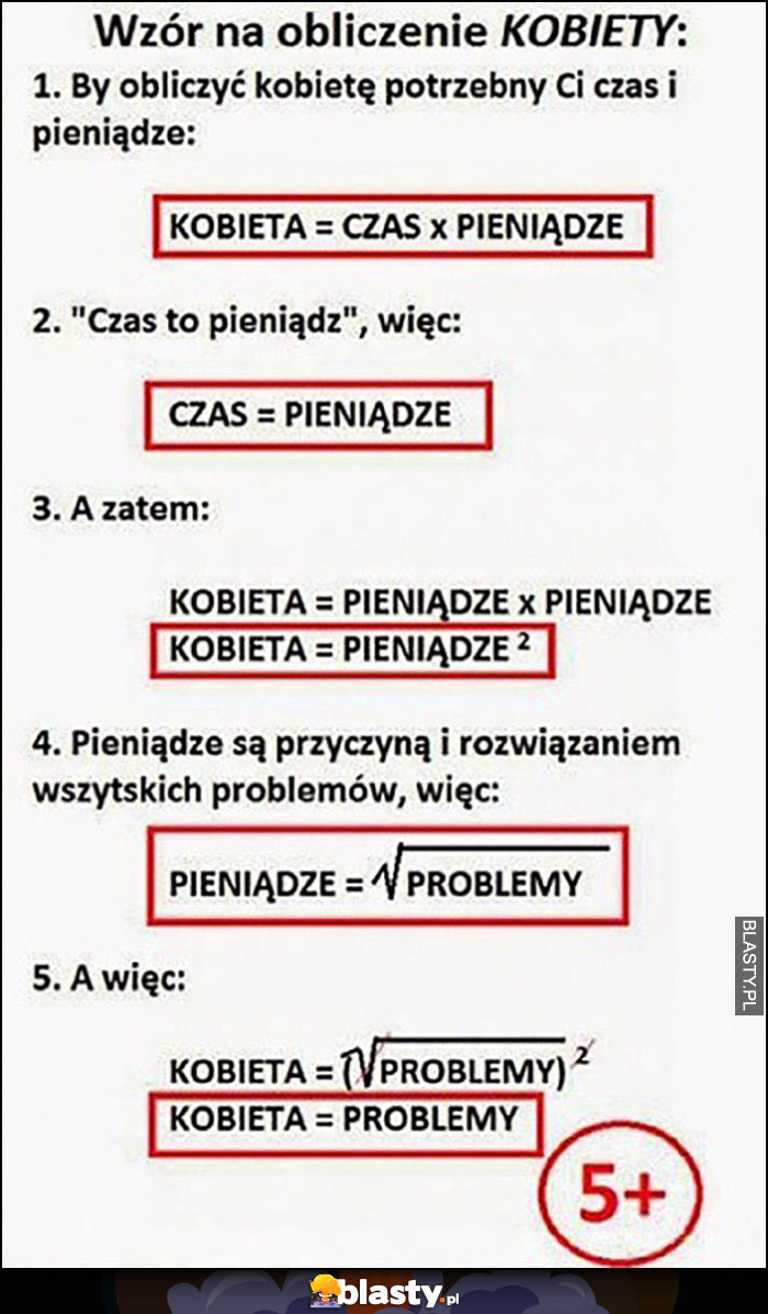 Wzór na obliczenie kobiety, efekt równania kobieta równa się problemy