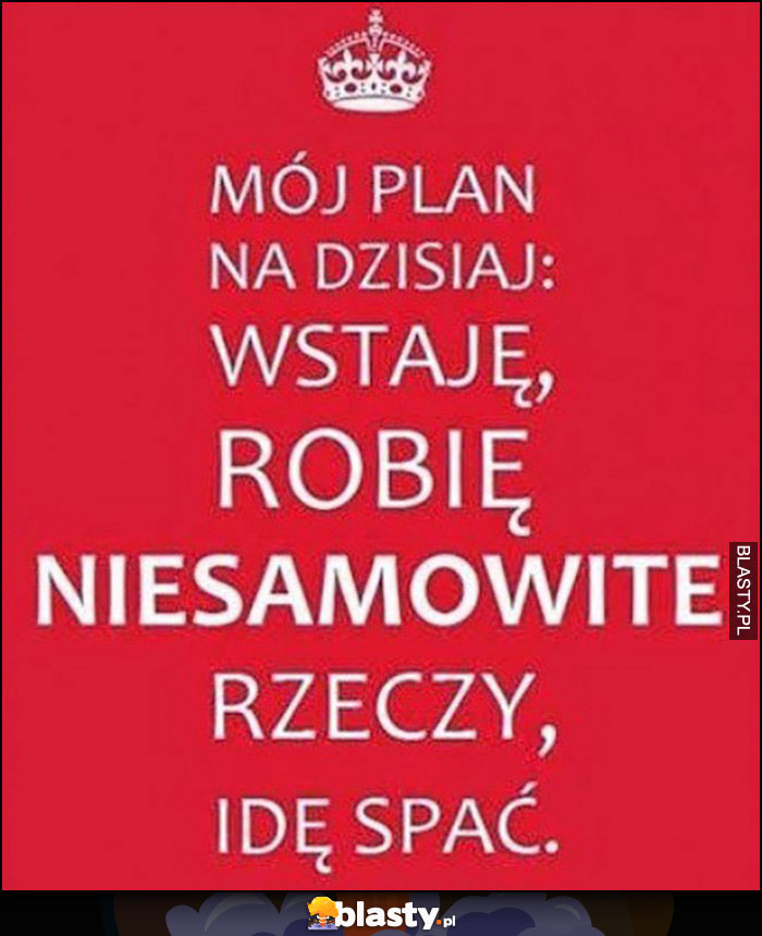 Mój plan na dzisiaj: wstaję, robię niesamowite rzeczy, idę spać