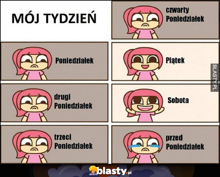 Mój tydzień - poniedziałek, drugi, trzeci, czwarty, piątek, sobota, przedponiedziałek