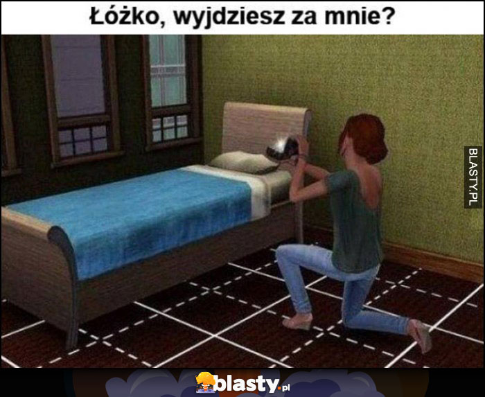 Łóżko wyjdziesz za mnie? Laska oświadcza się z pierścionkiem gra The Sims