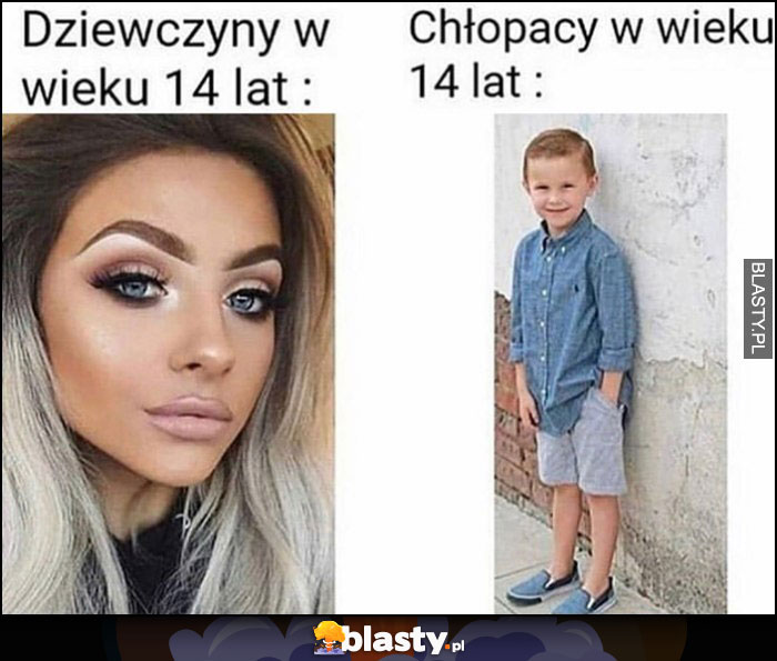 Dziewczyny w wieku 14 lat vs chłopacy w wieku 14 lat porównanie