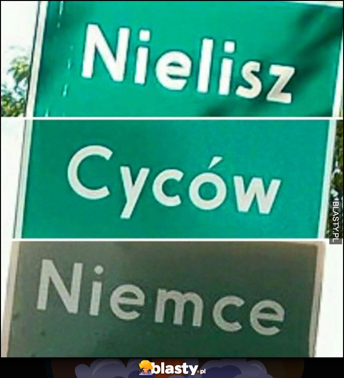 Nazwy tablice miejscowości: nielisz, cyców, niemce