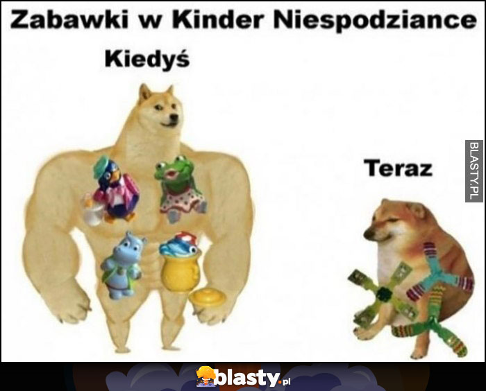 Zabawki w kinder niespodziance kiedyś i dziś teraz porównanie pies pieseł doge